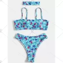 Floral High Leg Boho Bikini - Blue Zircon