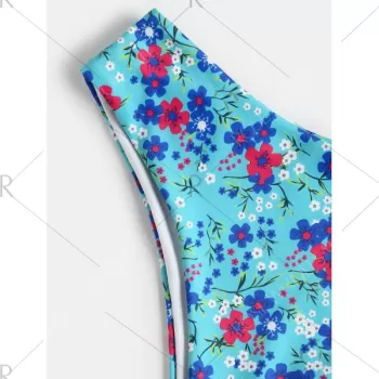 Floral High Leg Boho Bikini - Blue Zircon
