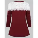 Floral Lace Eyelash Two Tone T-shirt - Red Wine