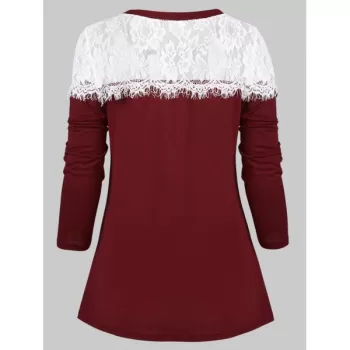 Floral Lace Eyelash Two Tone T-shirt - Red Wine