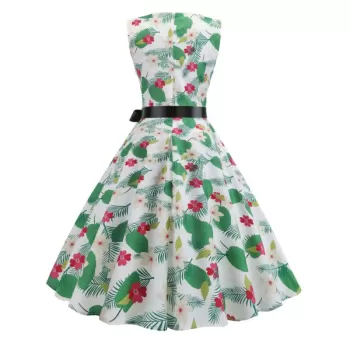 Floral Leaf Print A Line Vintage Dress -