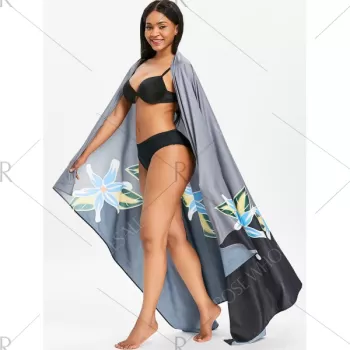 Floral Long Beach Throw - Black