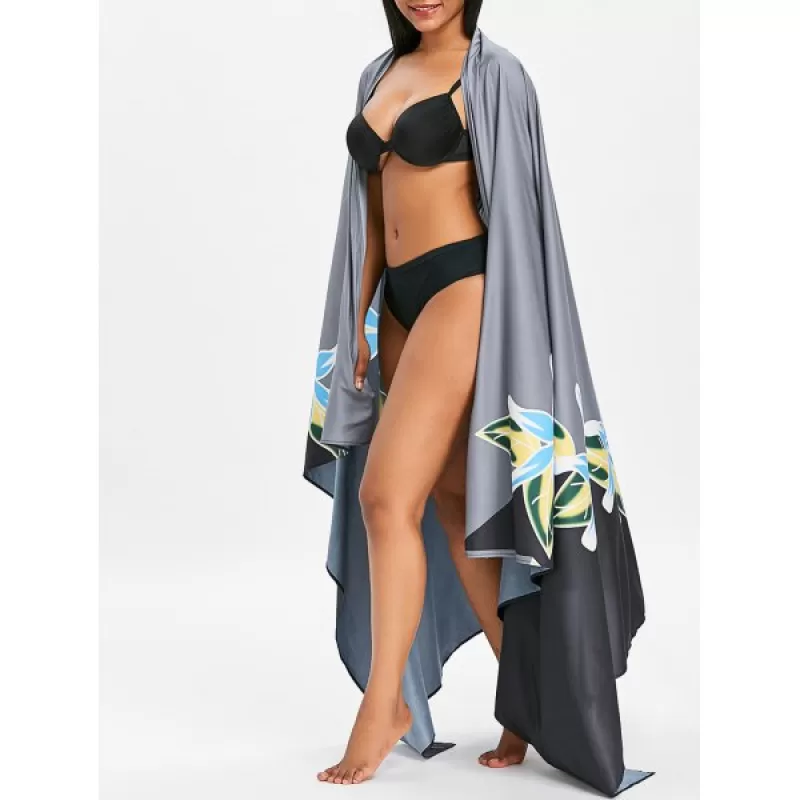 Floral Long Beach Throw - Black