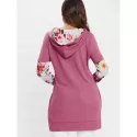 Floral Long Sleeve Drawstring Hoodie - Pink