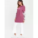 Floral Long Sleeve Drawstring Hoodie - Pink