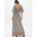 Floral Low Cut Empire Waist Maxi Dress - Light ea Green