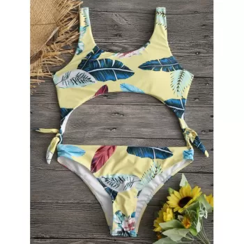 Floral Palm eaf Print Detachable Swimwear -