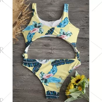 Floral Palm eaf Print Detachable Swimwear -