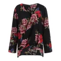 Floral Pattern Low Cut Blouse - Black