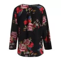 Floral Pattern Low Cut Blouse - Black