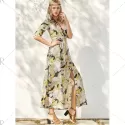 Floral Patterned Long wing Wrap Beach Boho Dress - Yellow