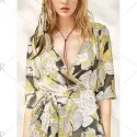 Floral Patterned Long wing Wrap Beach Boho Dress - Yellow