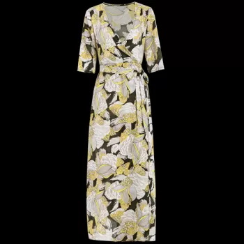 Floral Patterned Long wing Wrap Beach Boho Dress - Yellow