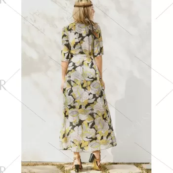 Floral Patterned Long wing Wrap Beach Boho Dress - Yellow