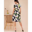 Floral Pleated Detail Knee Length Dress -