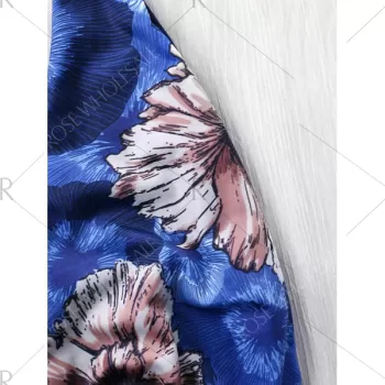 Floral Plunging Halter Neck One-piece Swimwear - Blue