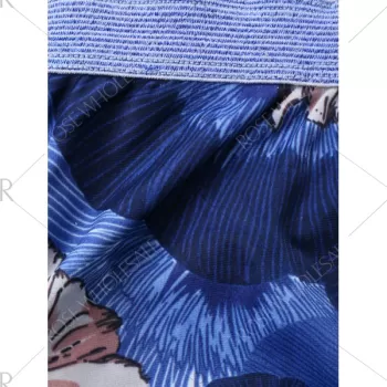 Floral Plunging Halter Neck One-piece Swimwear - Blue