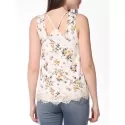 Floral Print Back Cross Detail Tank Top - Milk White