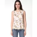 Floral Print Back Cross Detail Tank Top - Milk White