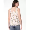 Floral Print Back Cross Detail Tank Top - Milk White