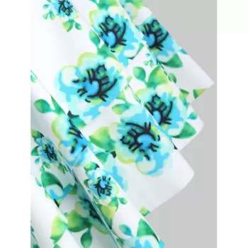 Floral Print Belted Overlay Tankini wimsuit - Navy Blue