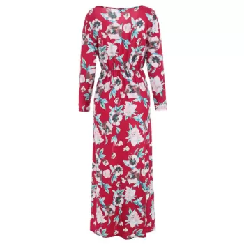 Floral Print Button Up axi Dress - Red