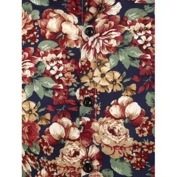 Floral Print Casual Shirt - Navy Blue