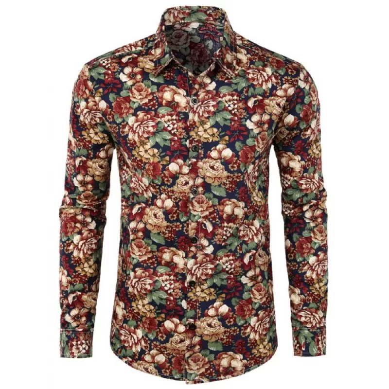 Floral Print Casual Shirt - Navy Blue