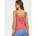 Floral Print Casual Tie Straps Top - Red