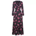 Floral Print High Waist Floor ength Dress - Black
