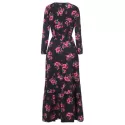 Floral Print High Waist Floor ength Dress - Black
