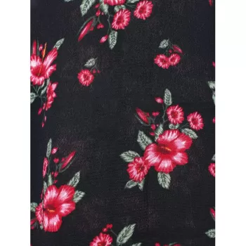 Floral Print High Waist Floor ength Dress - Black