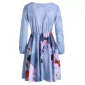 Floral Print Long leeves Mini Dress - Blue Gray