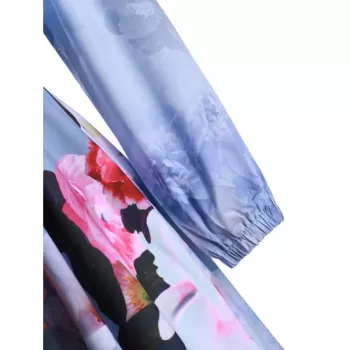 Floral Print Long leeves Mini Dress - Blue Gray