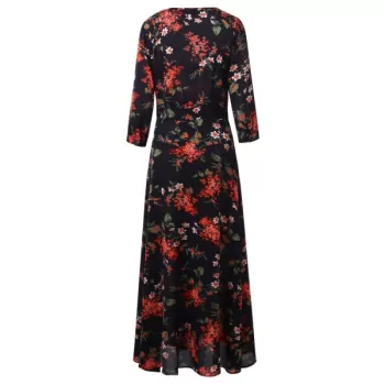 Floral Print axi Cocktail Dress - Black