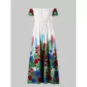 Floral Print Off Shoulder Dress - White