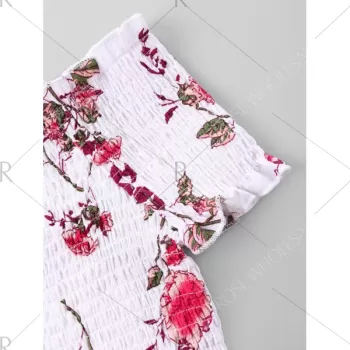 Floral Print hirred Bust Off houlder Blouse - White