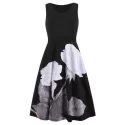 Floral Print leeveless coop Neck Dress - Black