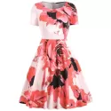 Floral Printed Flared Dress - Pig Pink