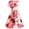 Floral Printed Flared Dress - Pig Pink