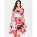 Floral Printed Flared Dress - Pig Pink