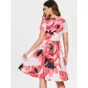 Floral Printed Flared Dress - Pig Pink