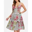 Floral triped Tiered lip Dress -
