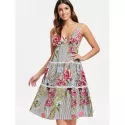 Floral triped Tiered lip Dress -