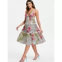 Floral triped Tiered lip Dress -