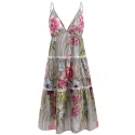 Floral triped Tiered lip Dress -