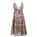 Floral triped Tiered lip Dress -