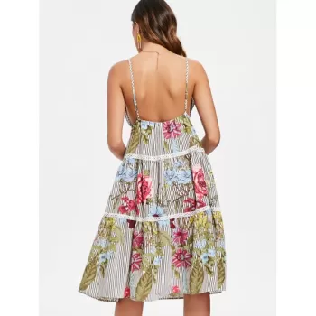 Floral triped Tiered lip Dress -