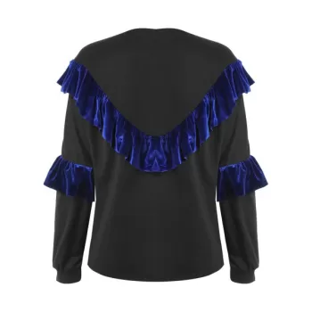 Flounces Velvet Panels Crew Neck Sweatshirt - Black