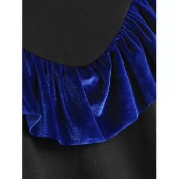 Flounces Velvet Panels Crew Neck Sweatshirt - Black